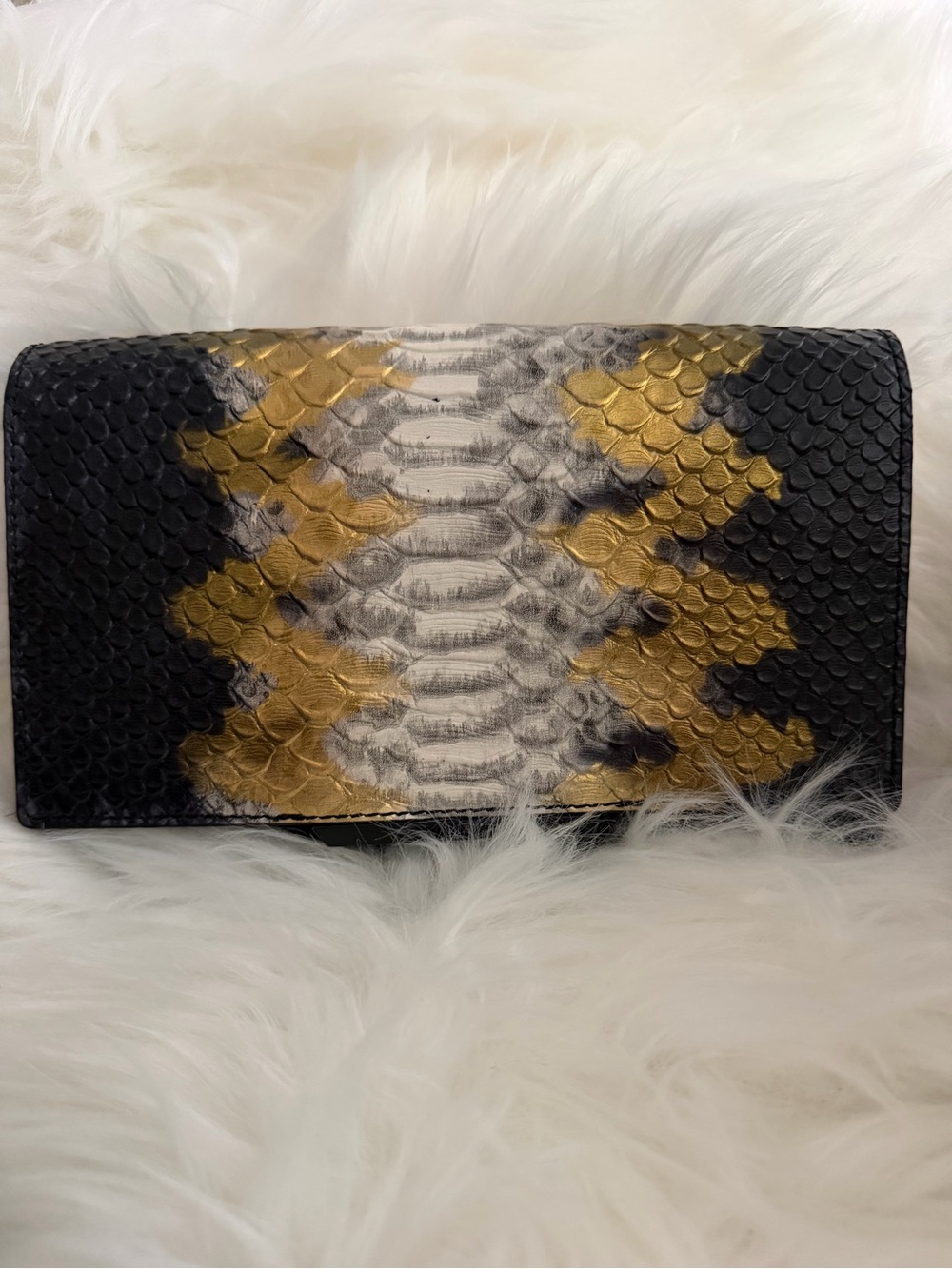 Kendall & Kylie Gold, Black and White Python-Print Clutch